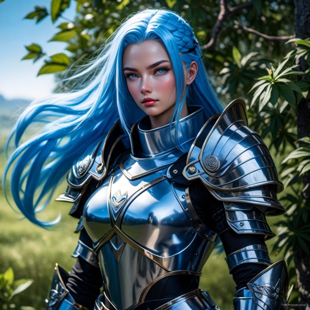 Female Knight in Neon Armor Portrait