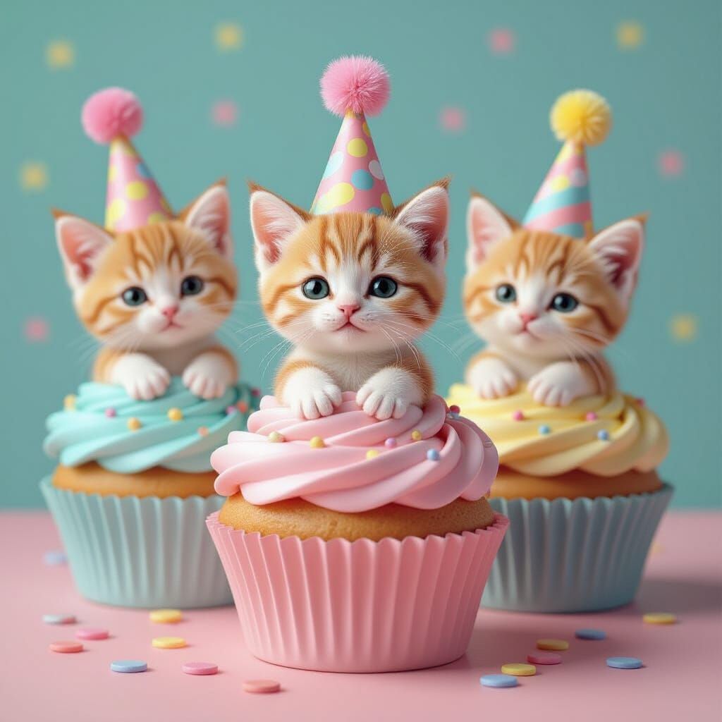 Kitten Cupcake in Pop Surrealist Style