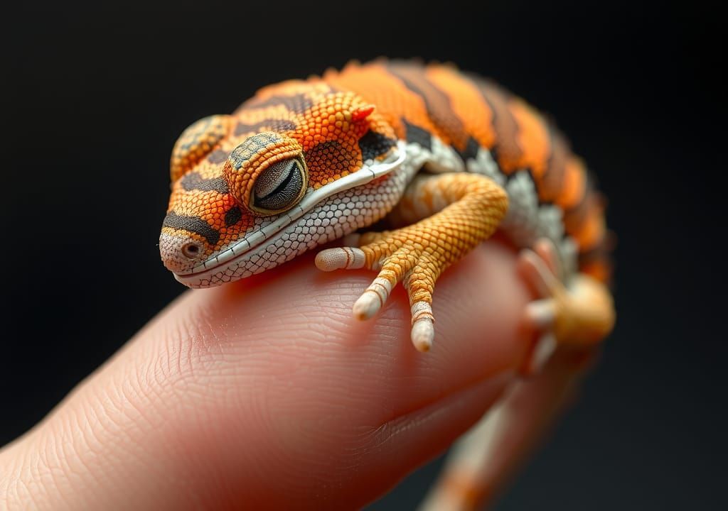 Miniature Bearded Dragon Asleep on a Finger