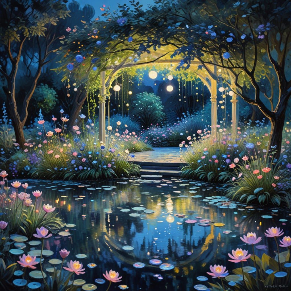 Impressionist Serenity under Moonlit Skies