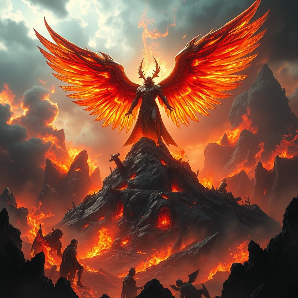 Colossal Angel of Apocalypse in Fiery Skies