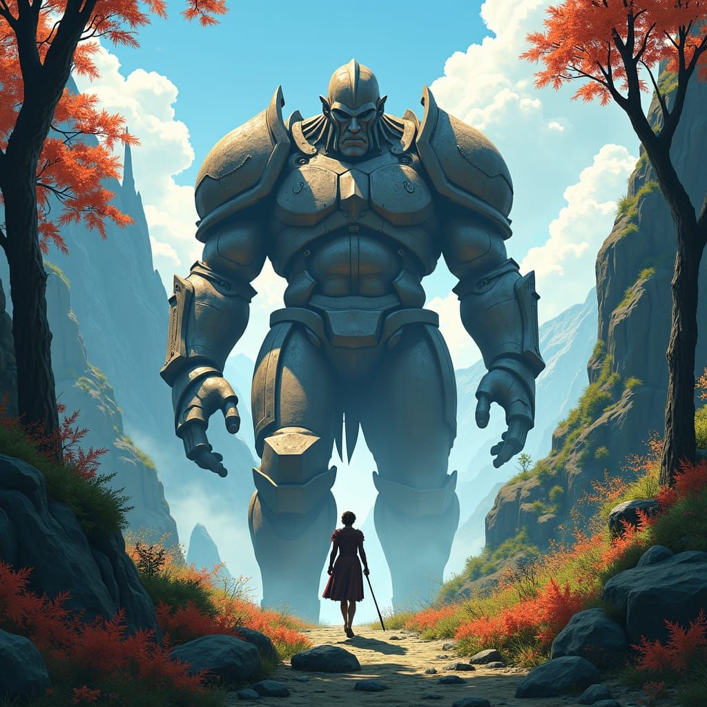 Colossal Titan in Mountains, Cinematic Fantasy Art