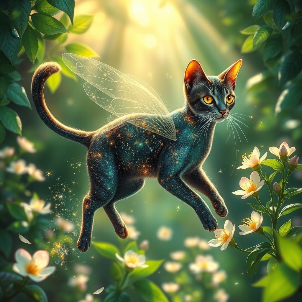 Celestial Seraphim Cat in Ethereal, Dreamlike Style