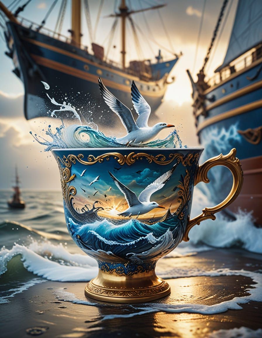 Vibrant Teacup Odyssey in Oil Painting Style
