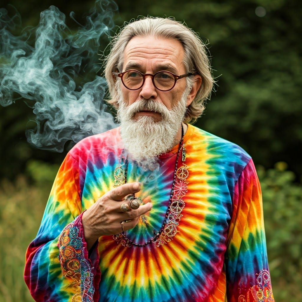 Old man Blunt and his tie dye shirt