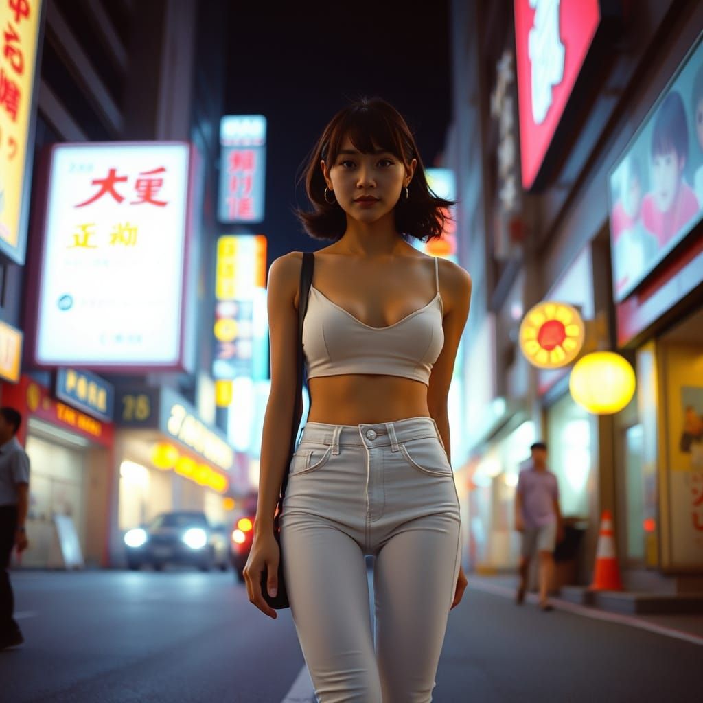 Tokyo Street Scene: Woman in Neon Glow