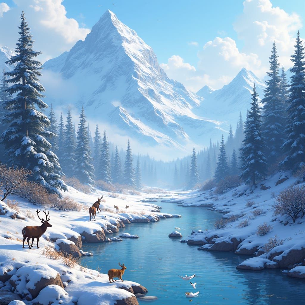 Fantasy Mountain Paradise in Pixelated Art Style