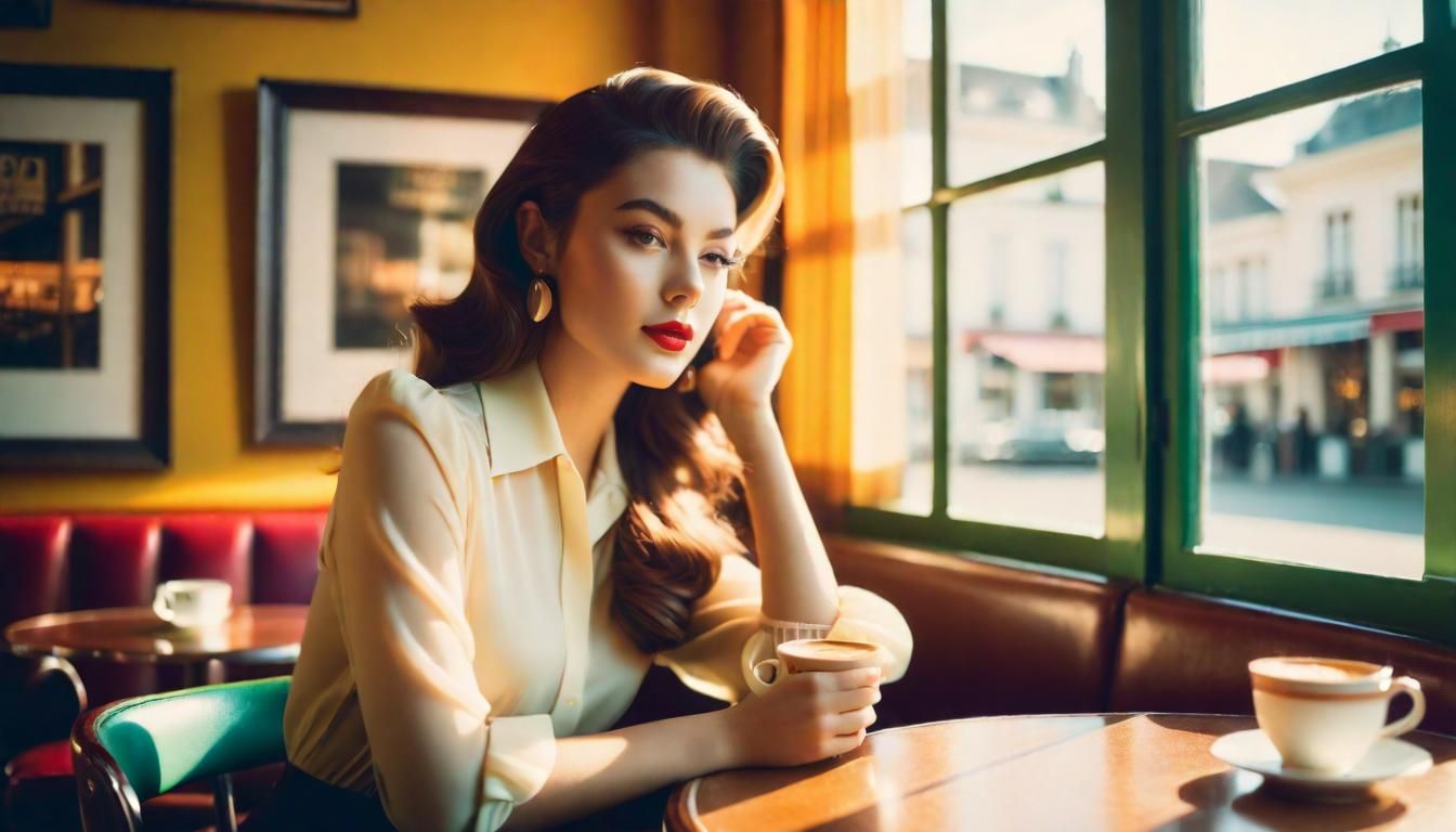 Girl Posing in Vintage Cafe Polaroid Photography