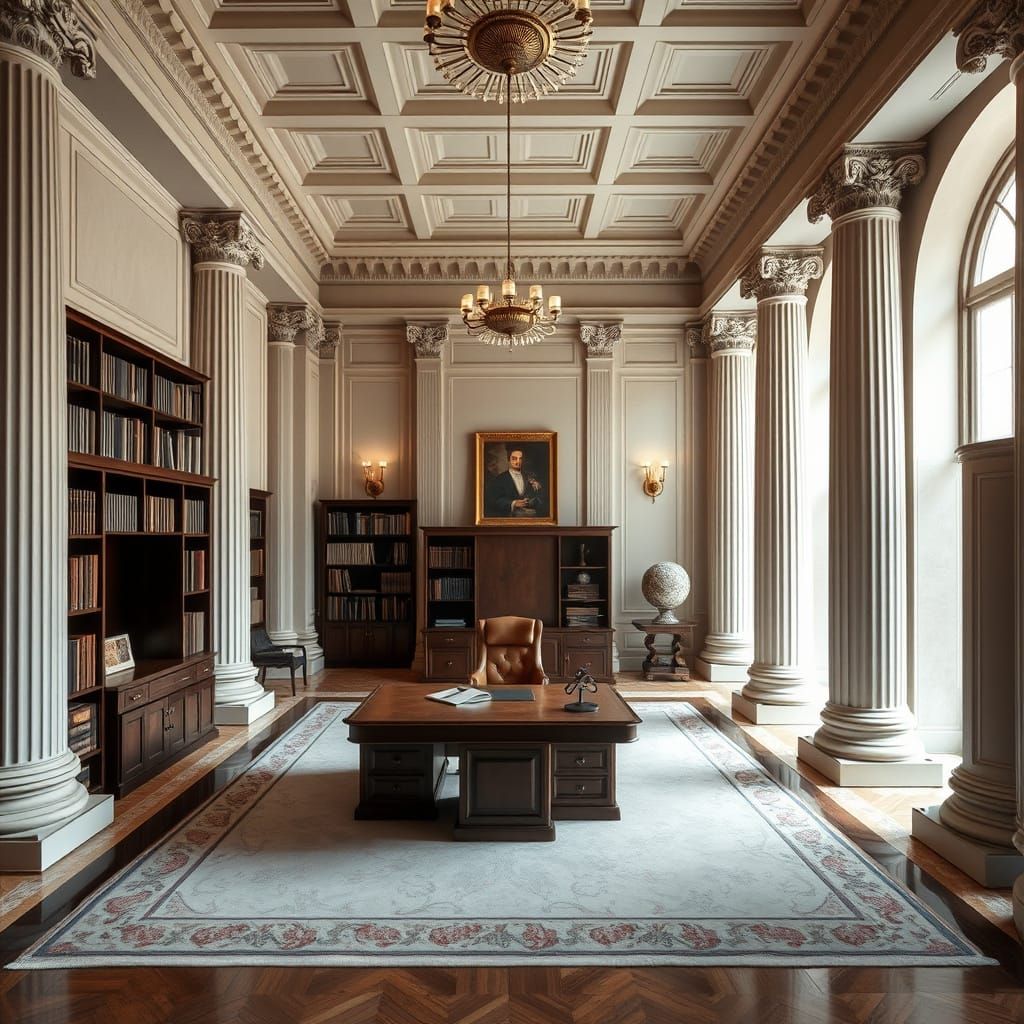 Elegant Greek Mansion Office in Modern Style
