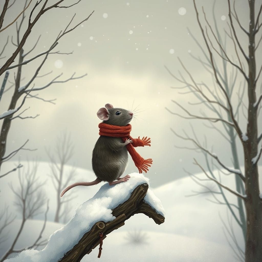 Whimsical Winter Rat in Snowy Landscape