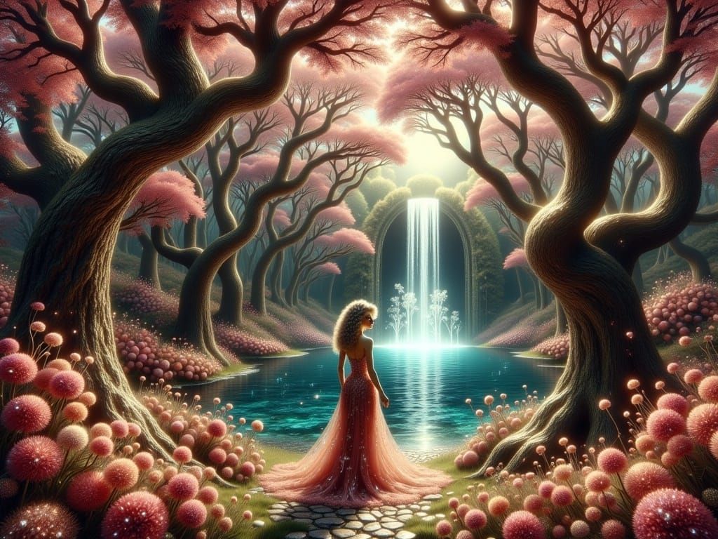 Ethereal Goddess in Whimsical Forest Glen