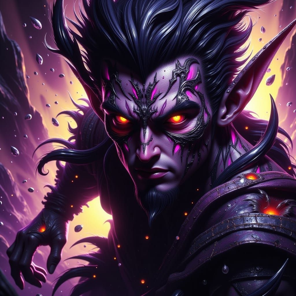 Dark Fae Warrior in Grim, Macabre Regalia