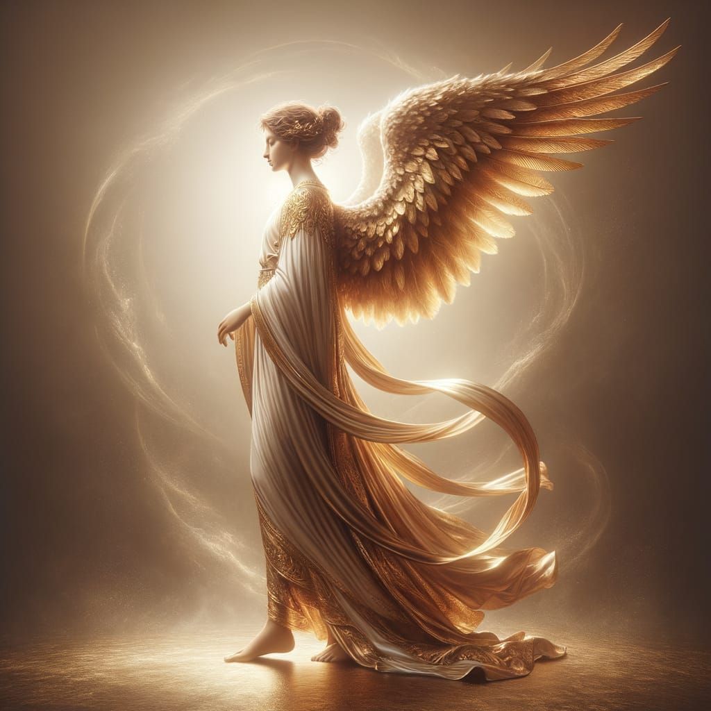 Angel Profile View with Radiant Golden Wings