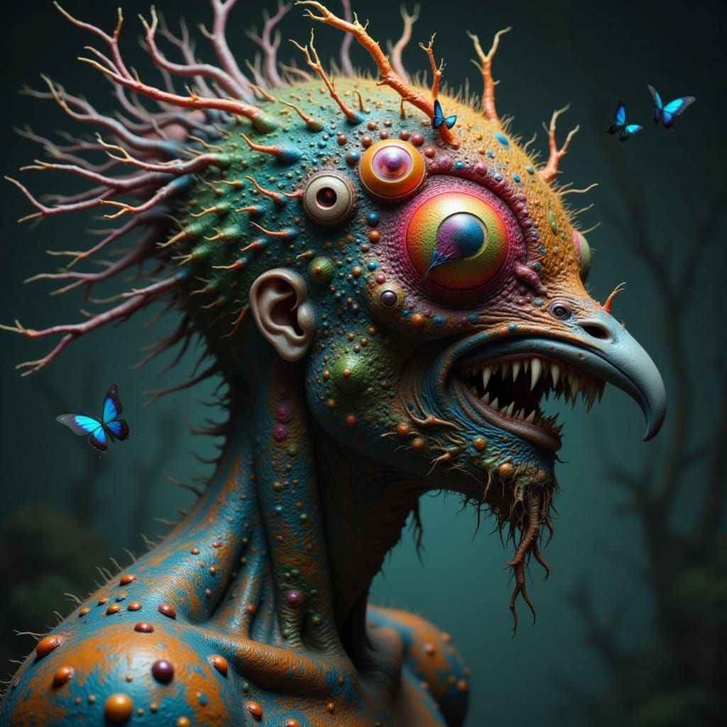 Mutated Creature with Peacock, Butterfly, and Spider Feature...