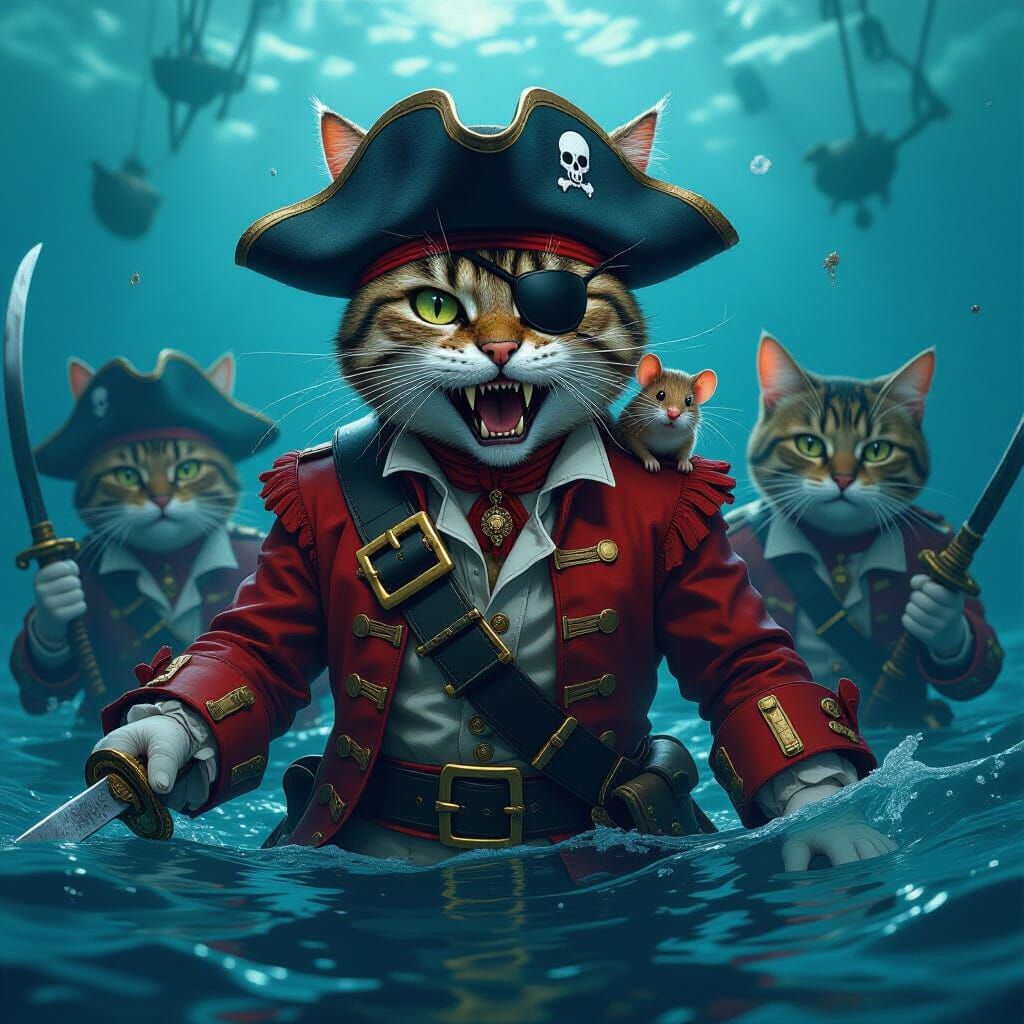 Pirate Cats Ambush Ship in Futuristic Style