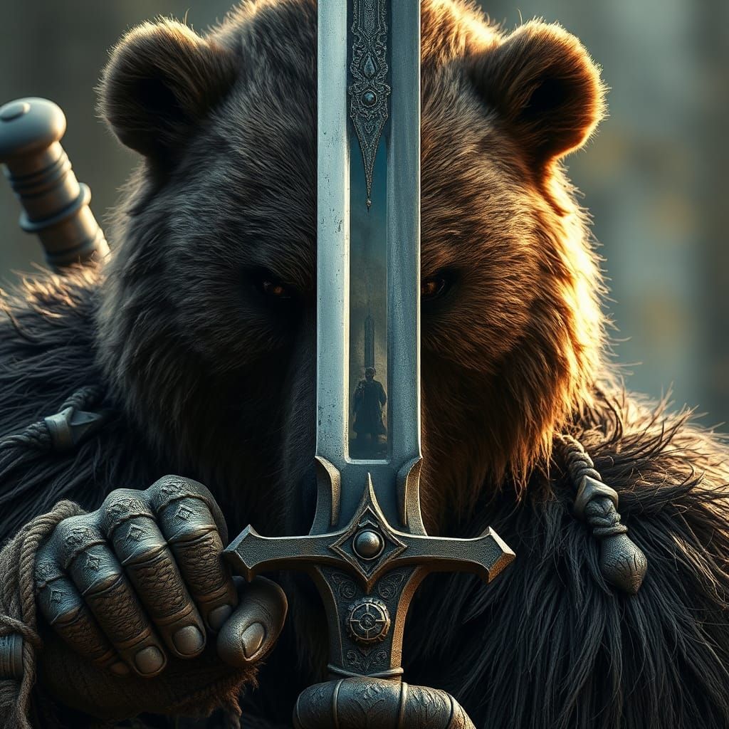 Fierce Bearkin Warrior with Reflective Sword