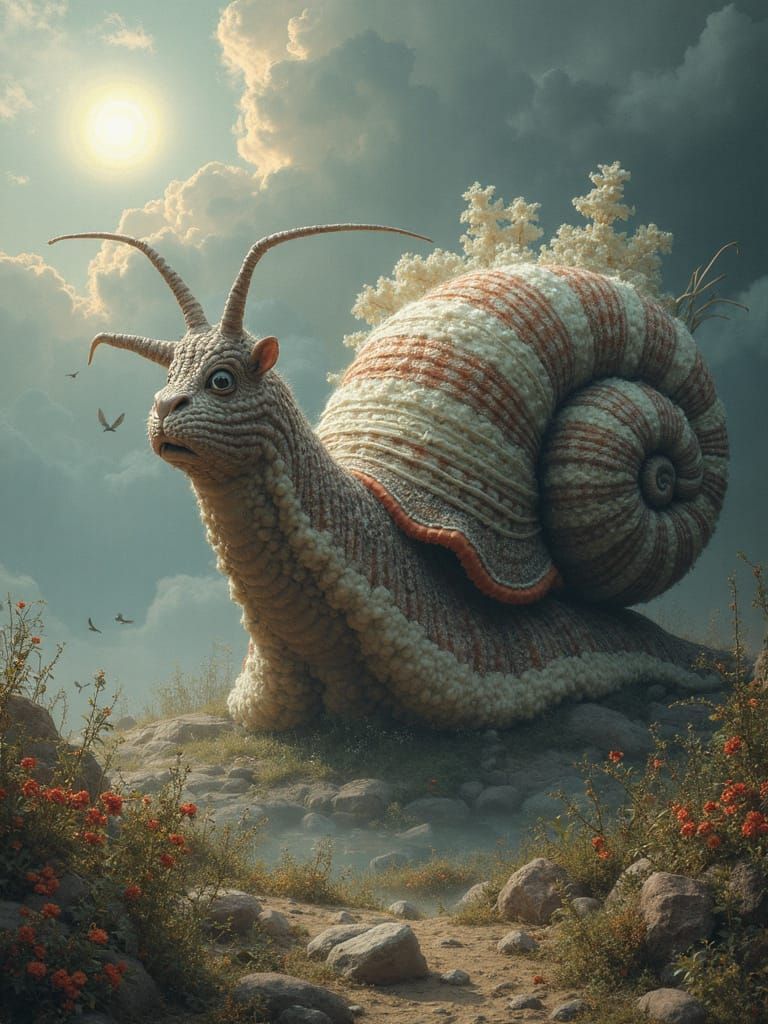 Giant Misunderstood Snail with Gingham Fur and Embroidered T...