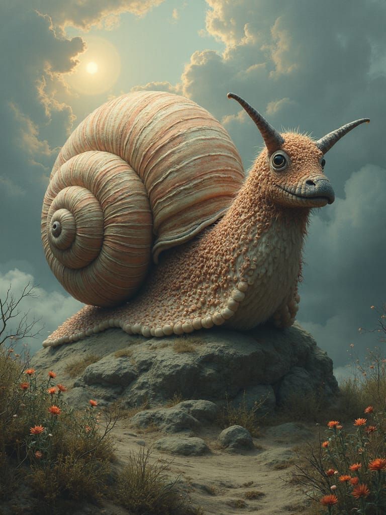 Giant Misunderstood Snail with Gingham Fur and Embroidered T...