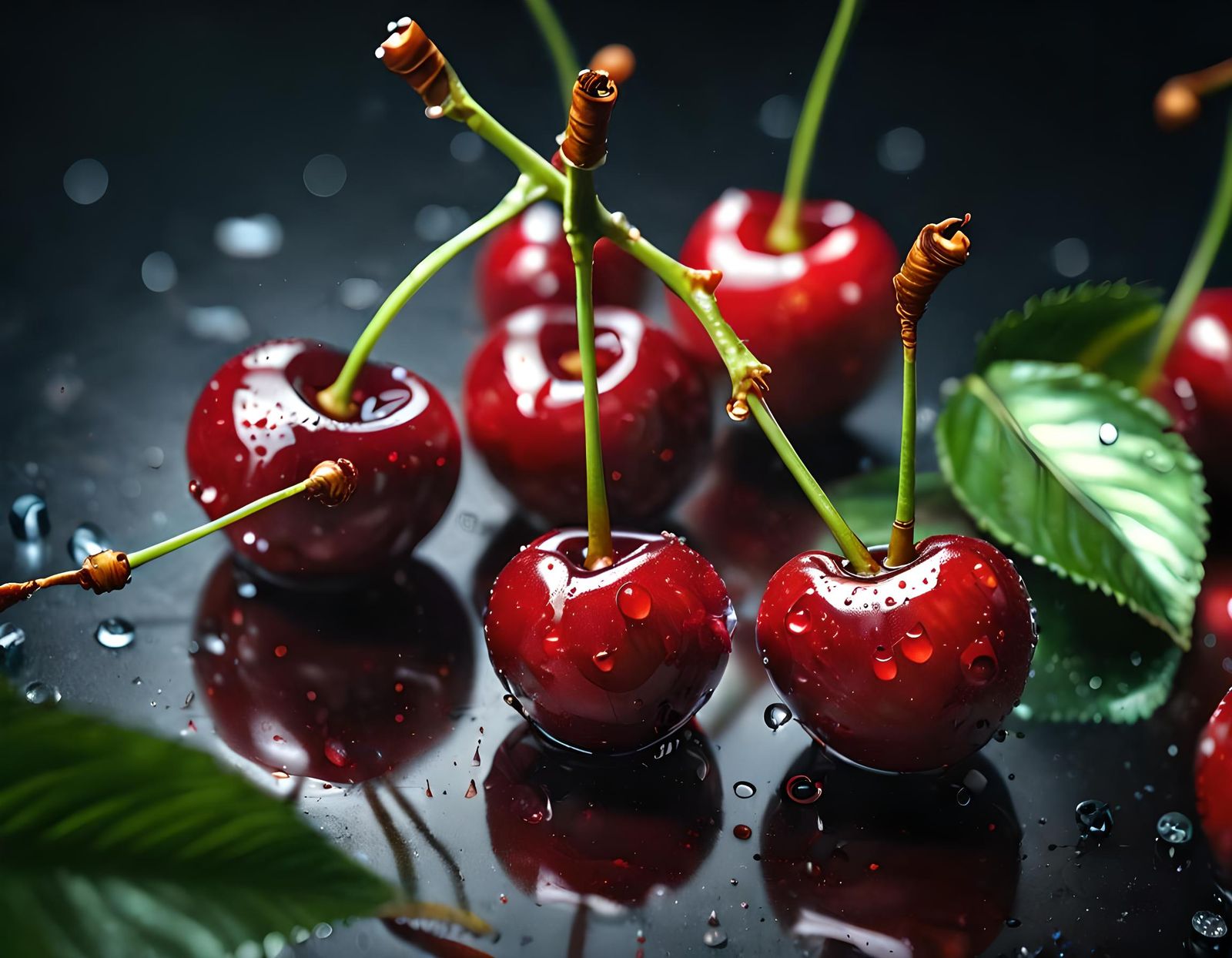 Hyperrealistic Cherries with Condensation as Oil Painting