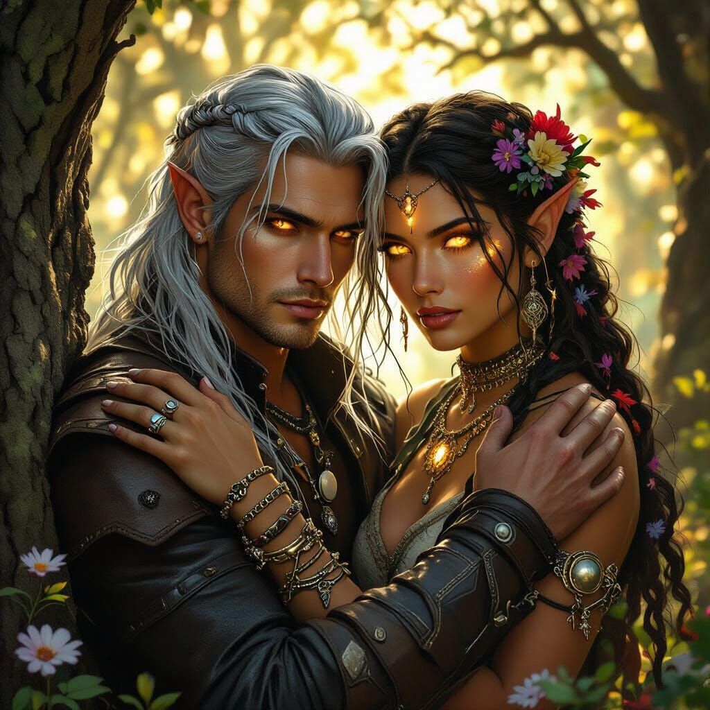 Fae Rebel and Earth Genasi in Forest Light