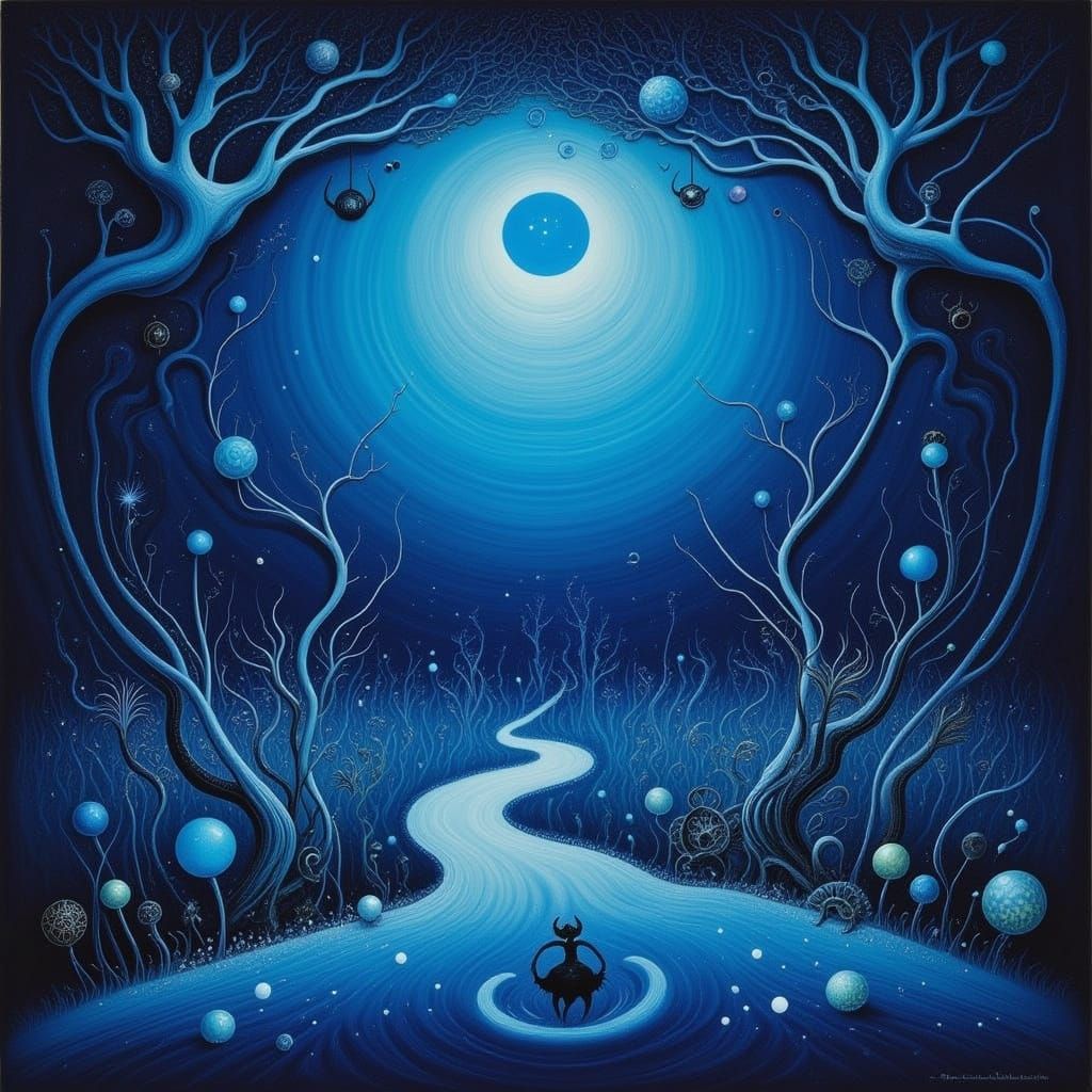 Enchanted Blue Dreamscapes in Ethereal Brushstrokes