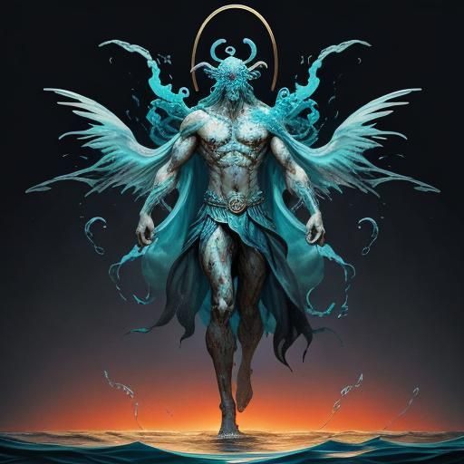 Poseidon throwing a tidal wave over a roman legion pulling t...