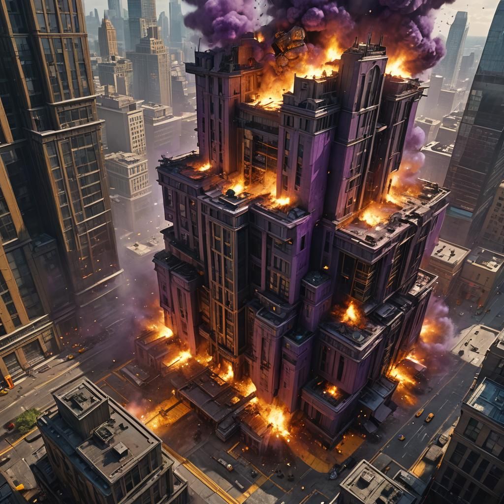 Skyscraper Explosion: Dark Fantasy Concept Art