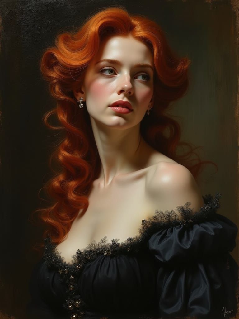 Elegant Redhead in Baroque Style Painting