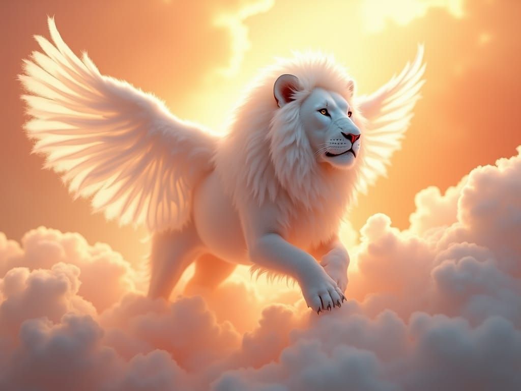 Celestial Lion in Flight: Dreamlike Cloudscape