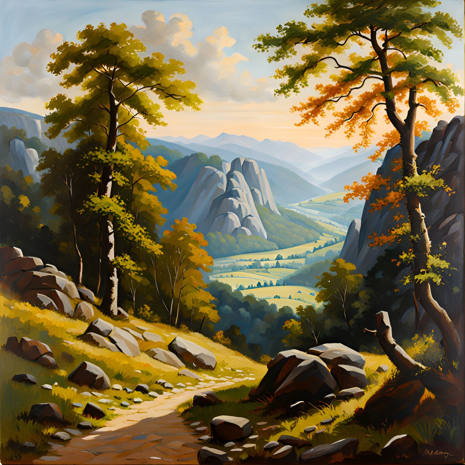 German Low Mountain Range in Oil Painting Style