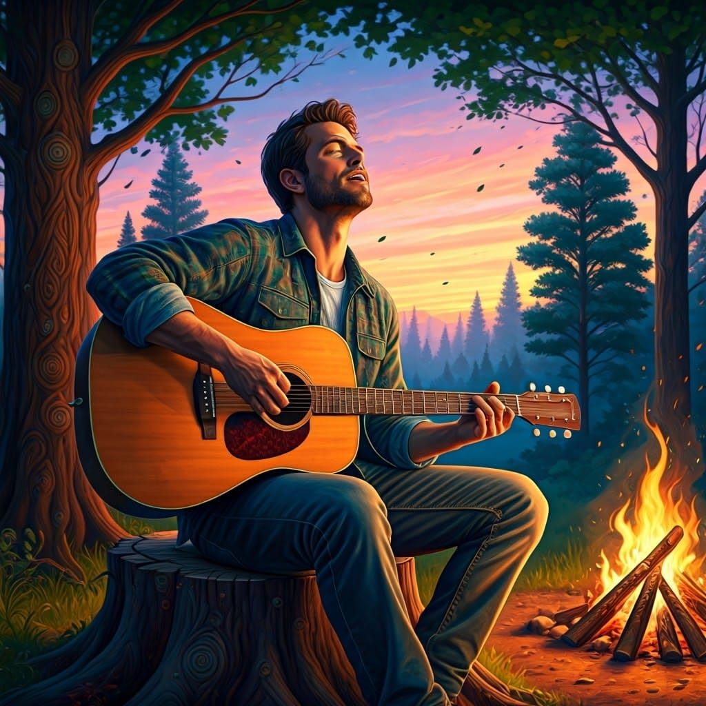 Soulful Musician Lost in Sunset Melody