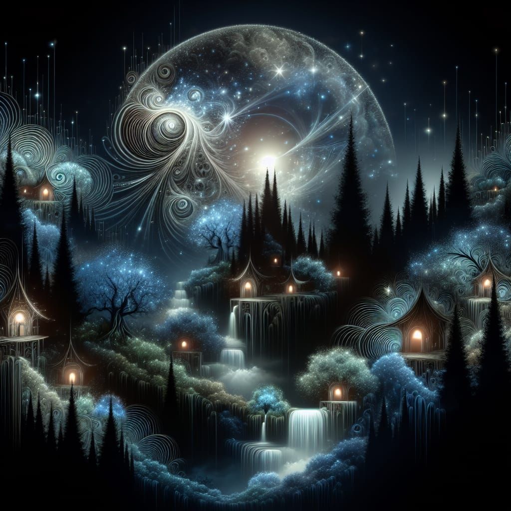 Mystical Valley with Fairy Treehouses and Waterfalls