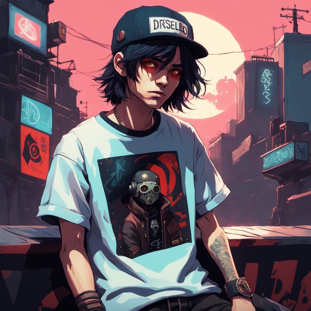 Grunge Skater Portrait in Dieselpunk Style