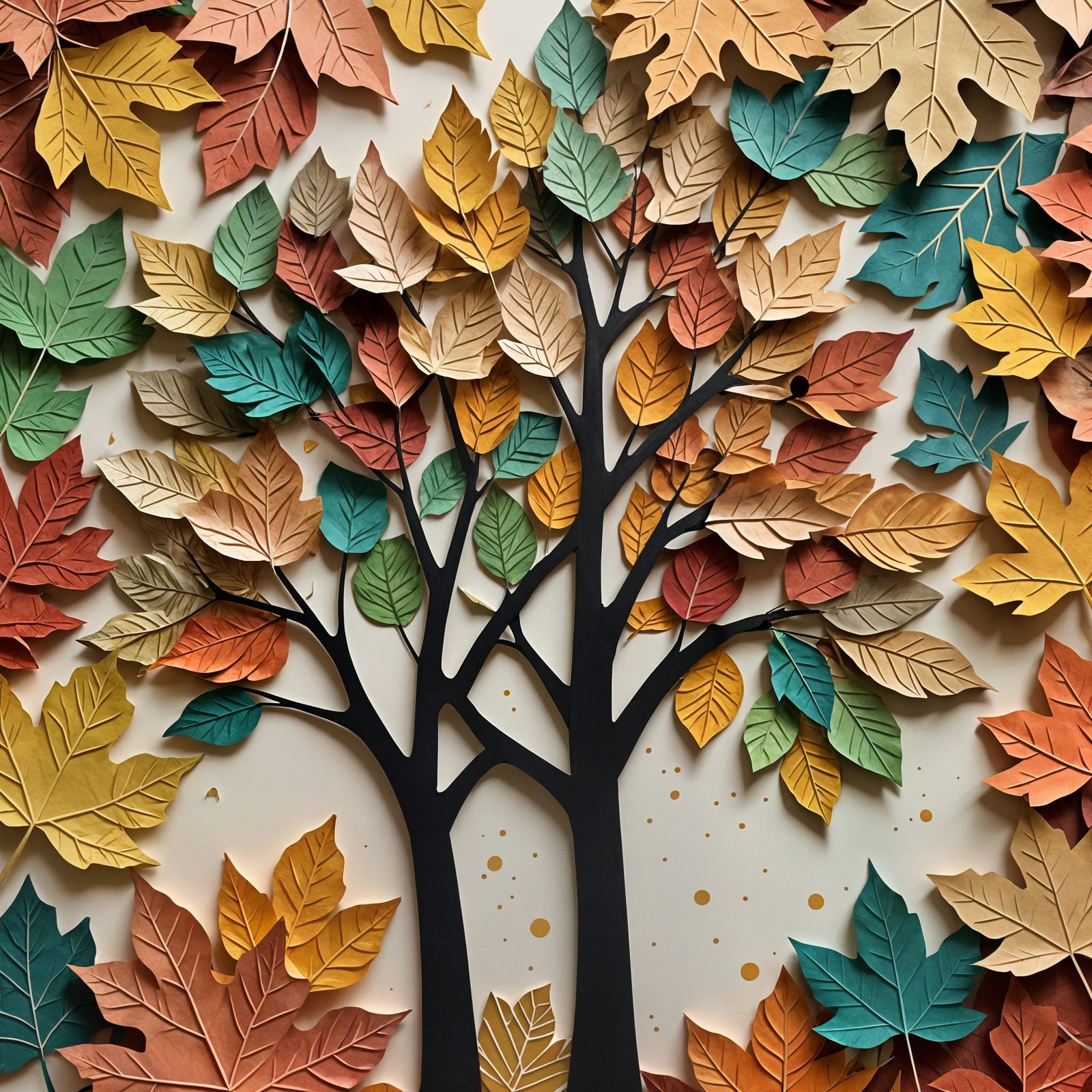Colorful Paper Leaf Collage Forming Fall Tree