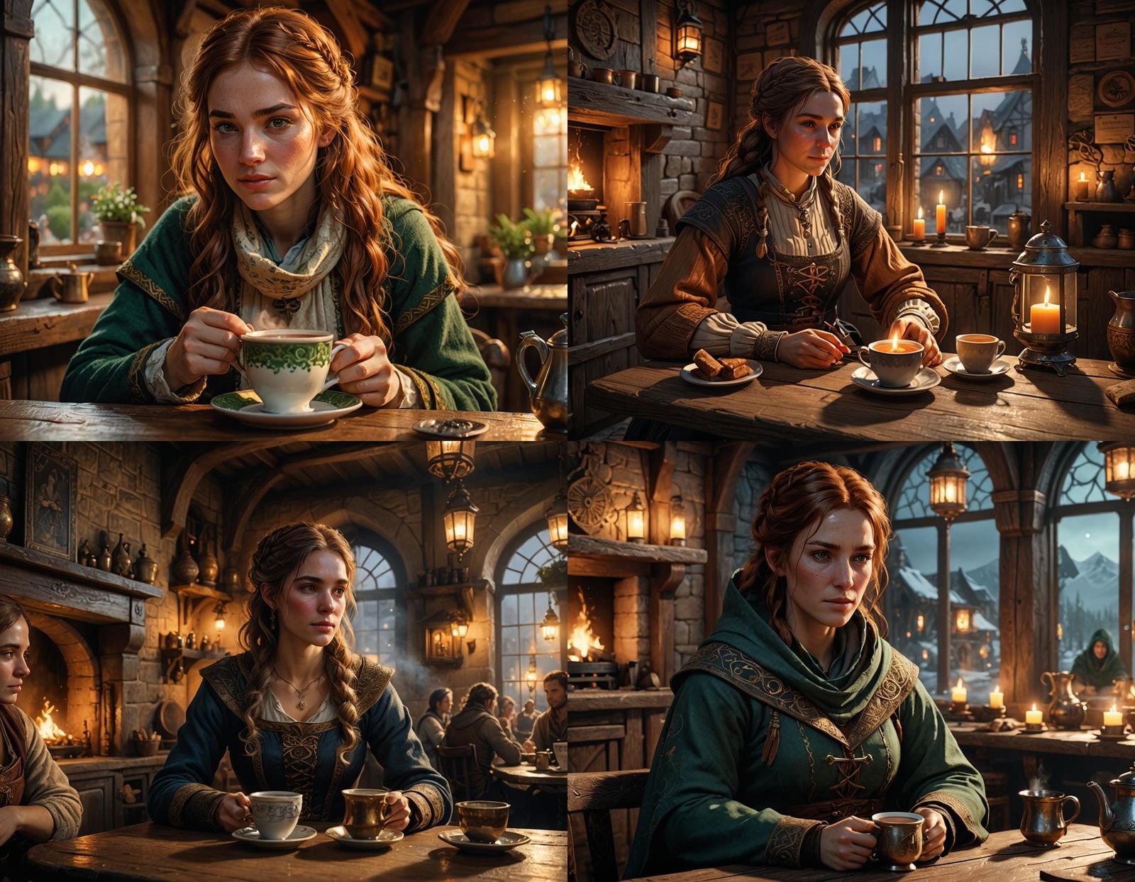 Breton Woman Mage in Cozy Inn, 3D Render