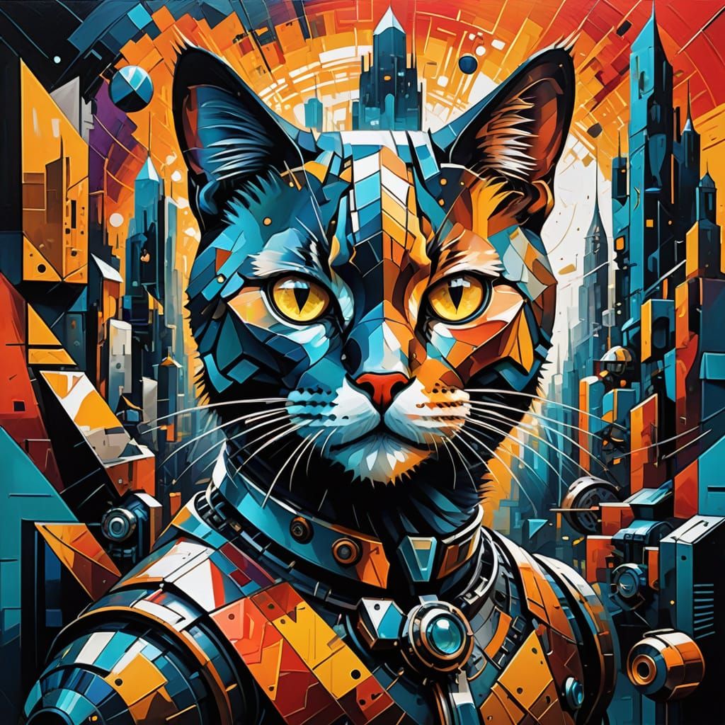 Abstract Cat Eye with Cityscape Reflection