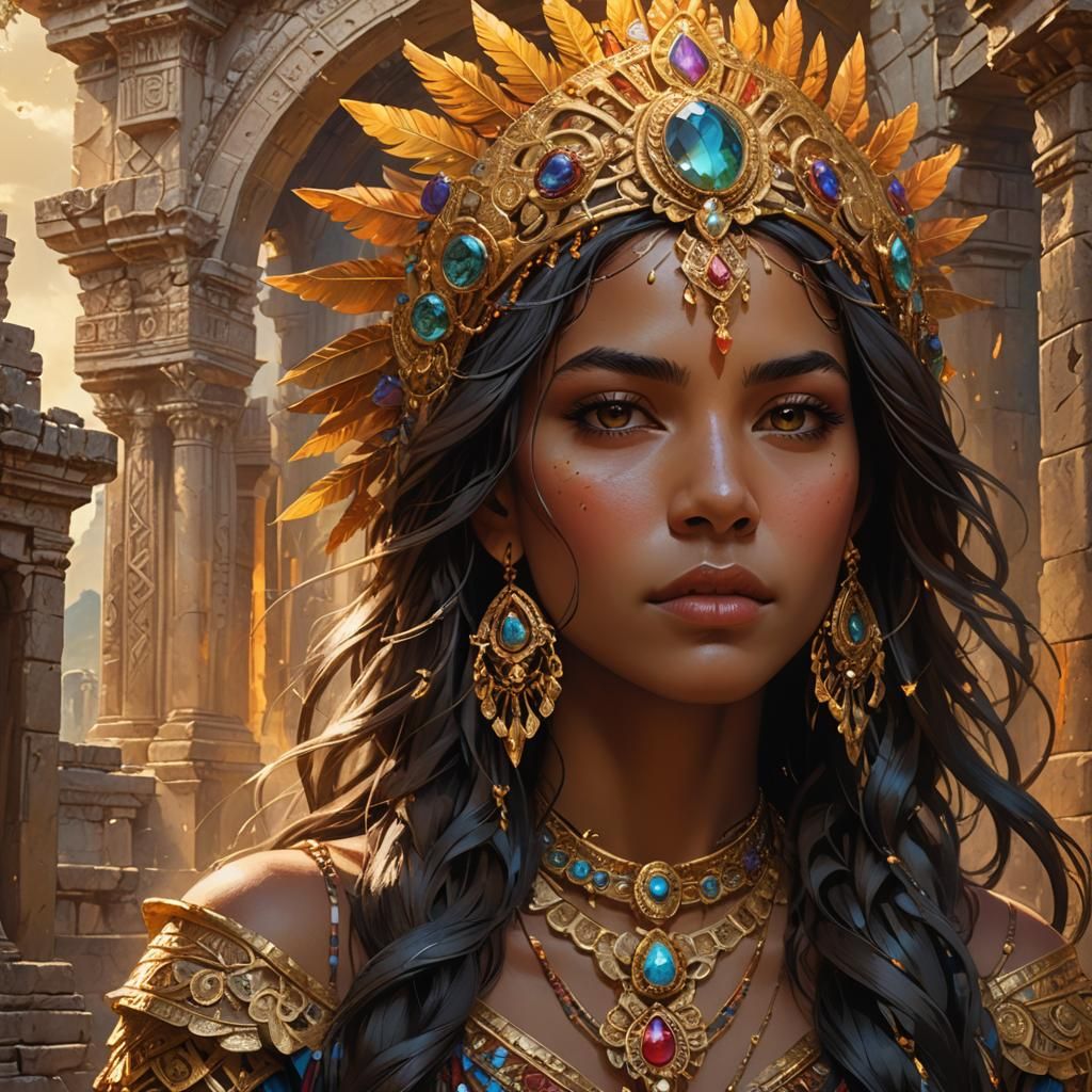 Venezuelan Girl in Mystical Ruins: Fantasy Concept Art