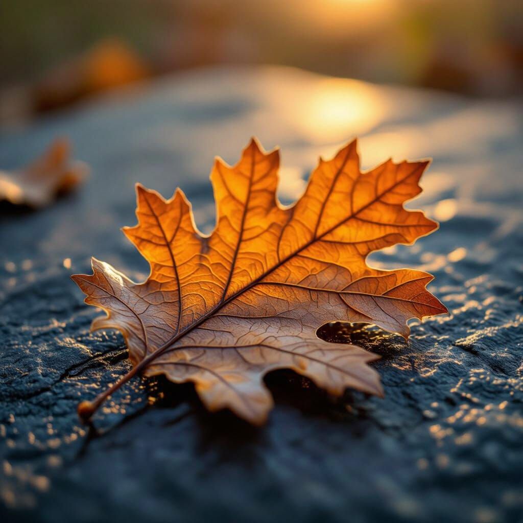 Macro Photo of Decaying Oak Leaf in Golden Hour Light