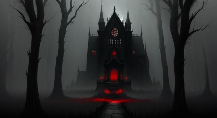 Menacing Raven Perched in Misty Dark Fantasy Forest