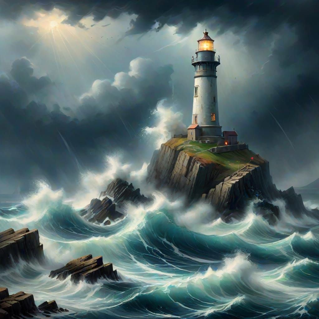 Towering Amazing Lighthouse on Rocky Coast