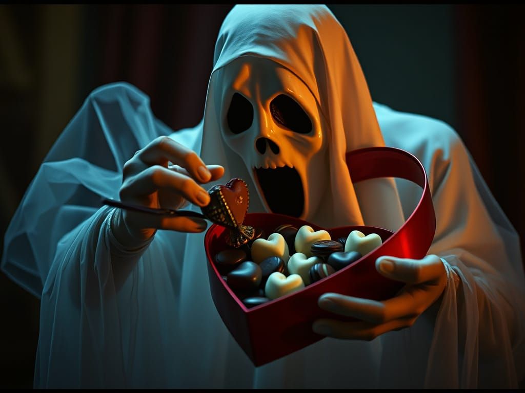 Ghost Indulges in Chocolates, Cinematic Film Still