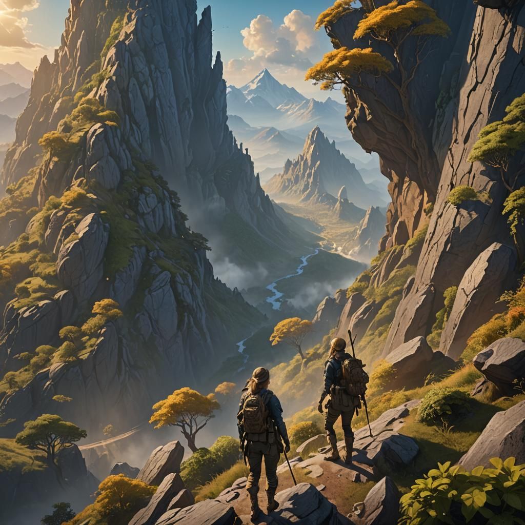 Army Girl Climbs Avrest Mountain: Fantasy Concept Art