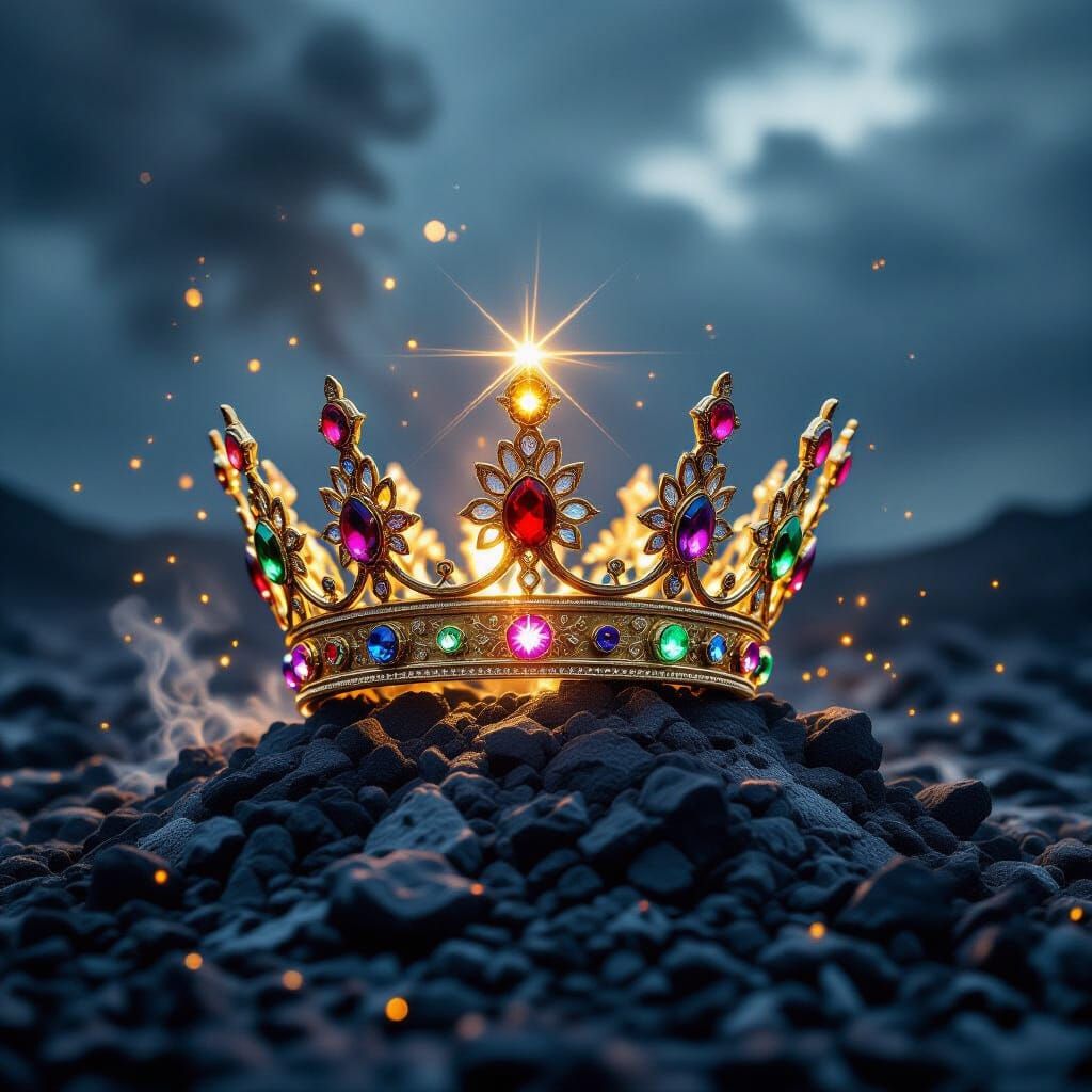 Golden Crown of Victory on Ashes in Dramatic Light