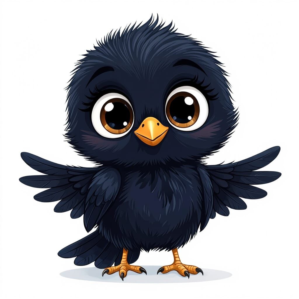 Adorable Baby Crow in Cute Cartoon Style