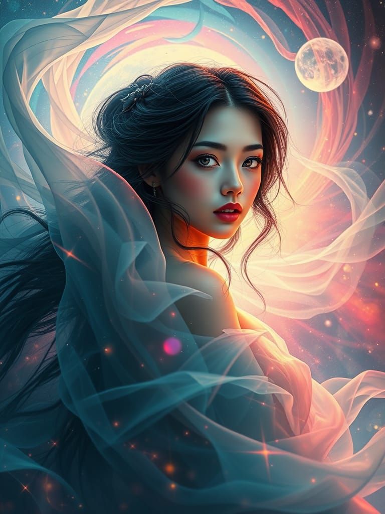 Surreal Fantasy Portrait in Cyberpunk Digital Art Style