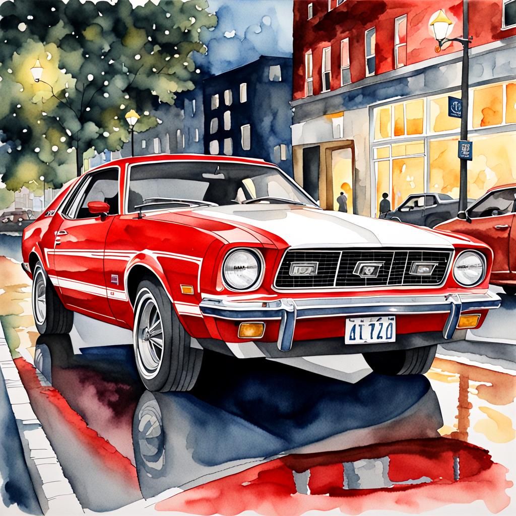 1977 Ford Mustang II Coupe in Watercolor Painting