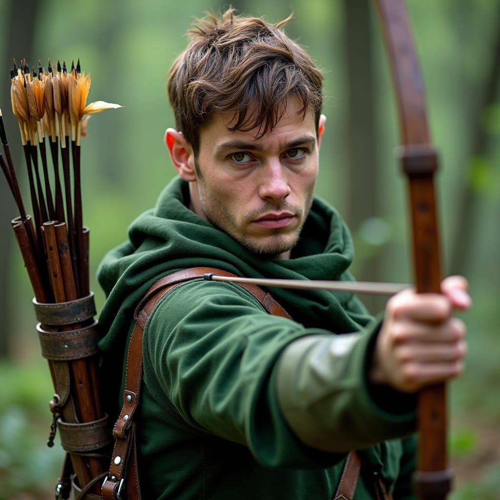 Stern Elf Ranger in Green with Bow and Arrow