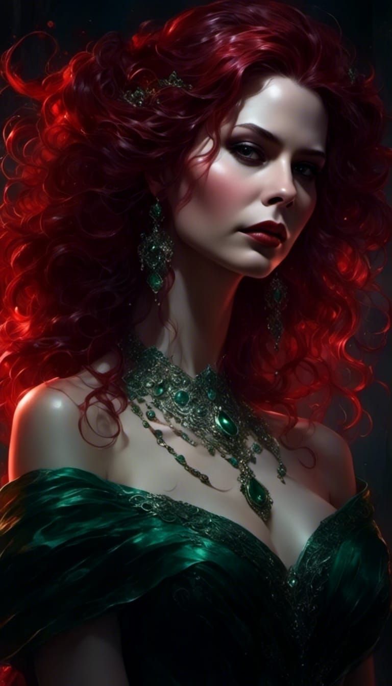 Woman in Green Gown Concept Art Portrait