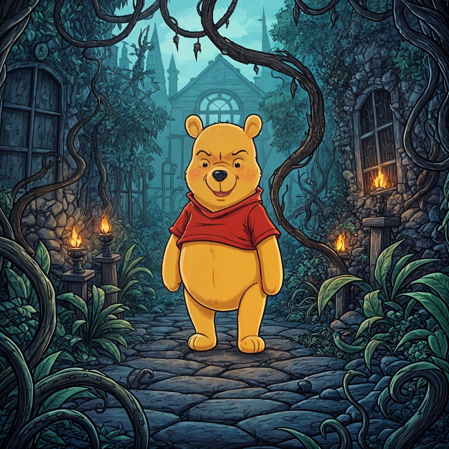 Evil Winnie the Pooh in Garden