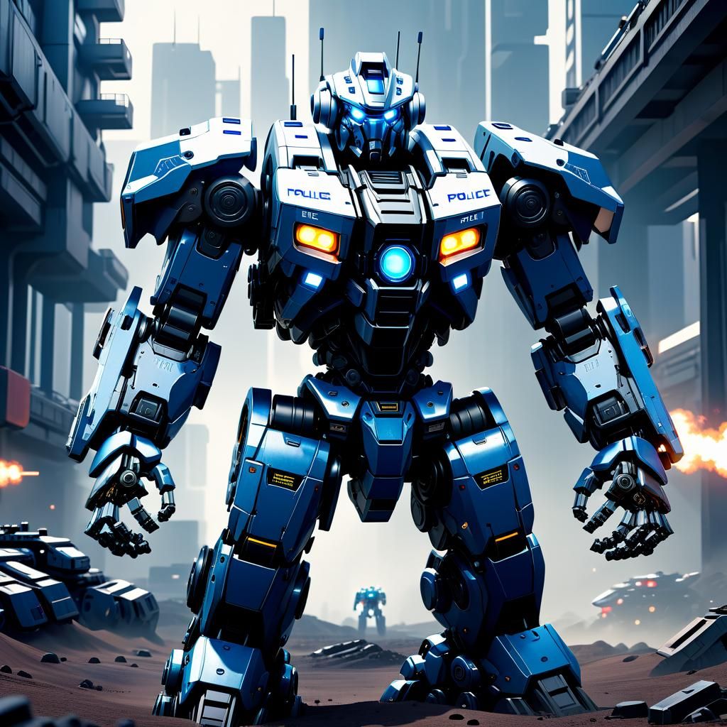 Futuristic Police Mech in Sci-Fi Setting